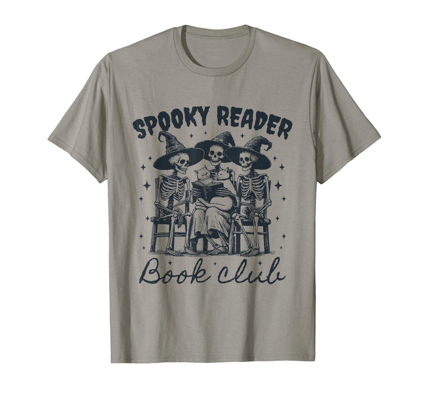 Spooky Reader Book Club Skeleton Witch Cat T-Shirt