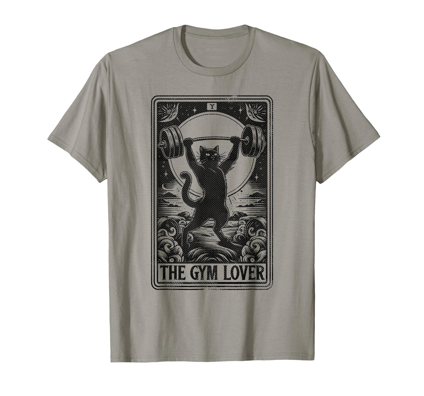 The Gym Lover Tarot Card Cats For Workout Fitness Fan T-Shirt, Small, Grey