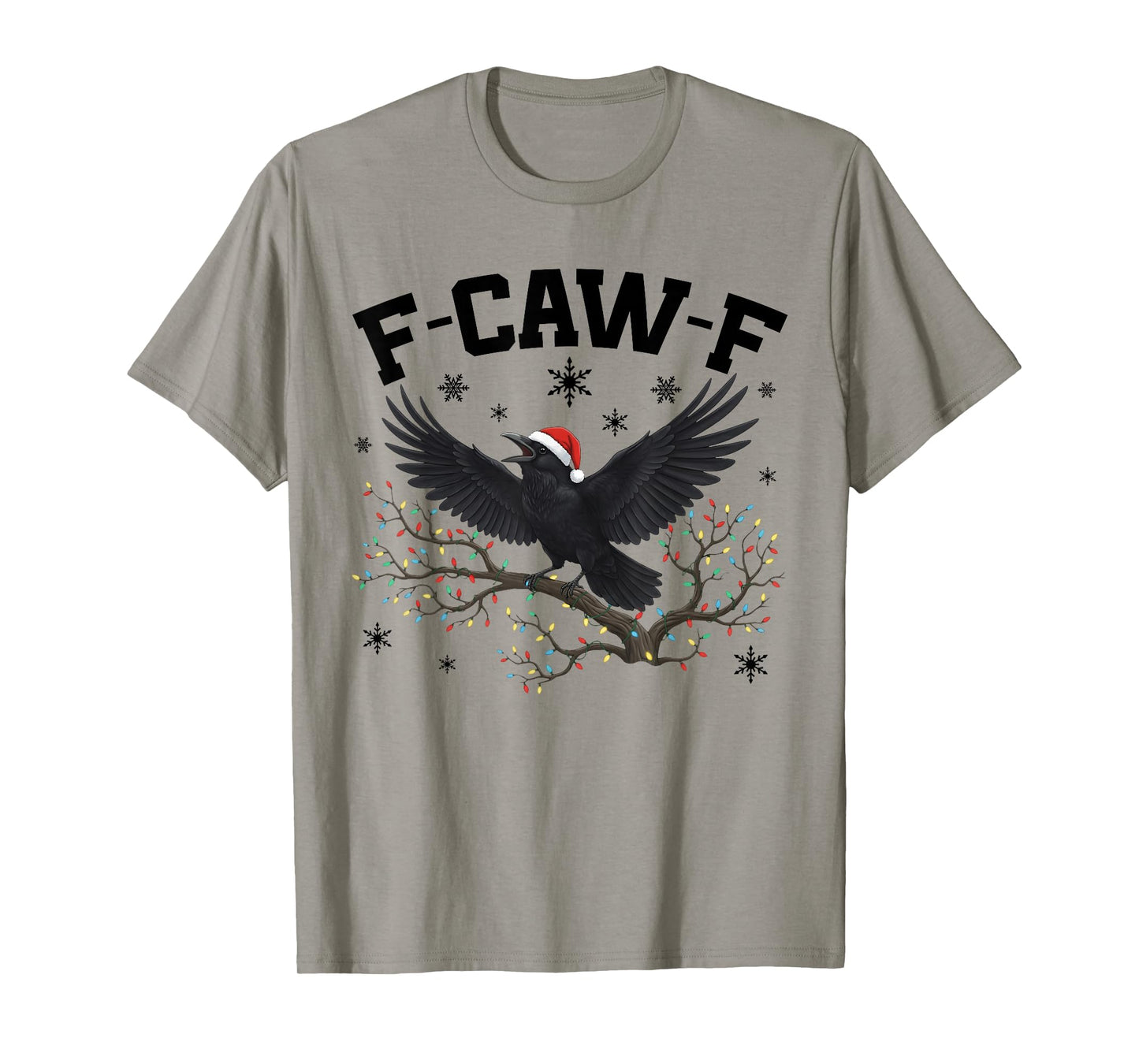 Retro Funny Black Crow F-Caw-F Christmas Lights Santa Hat T-Shirt