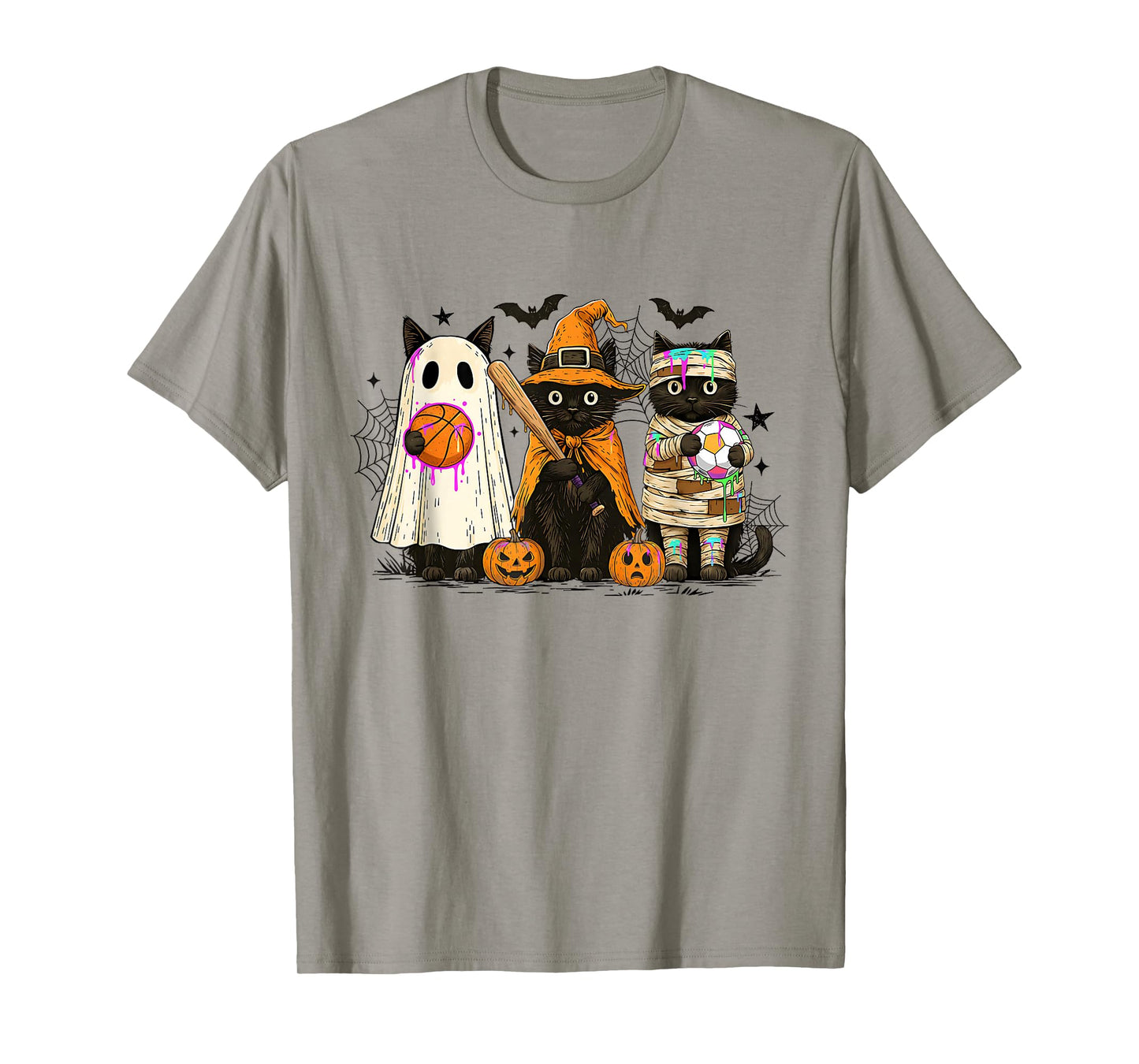 Retro Black Cat Witch Scary Halloween Baseball Soccer Sport T-Shirt
