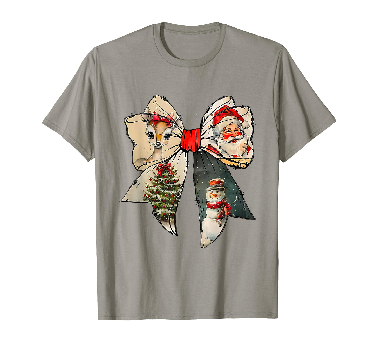 Snowman Santa Coquette Bow Christmas Tree Girl Women Kid T-Shirt