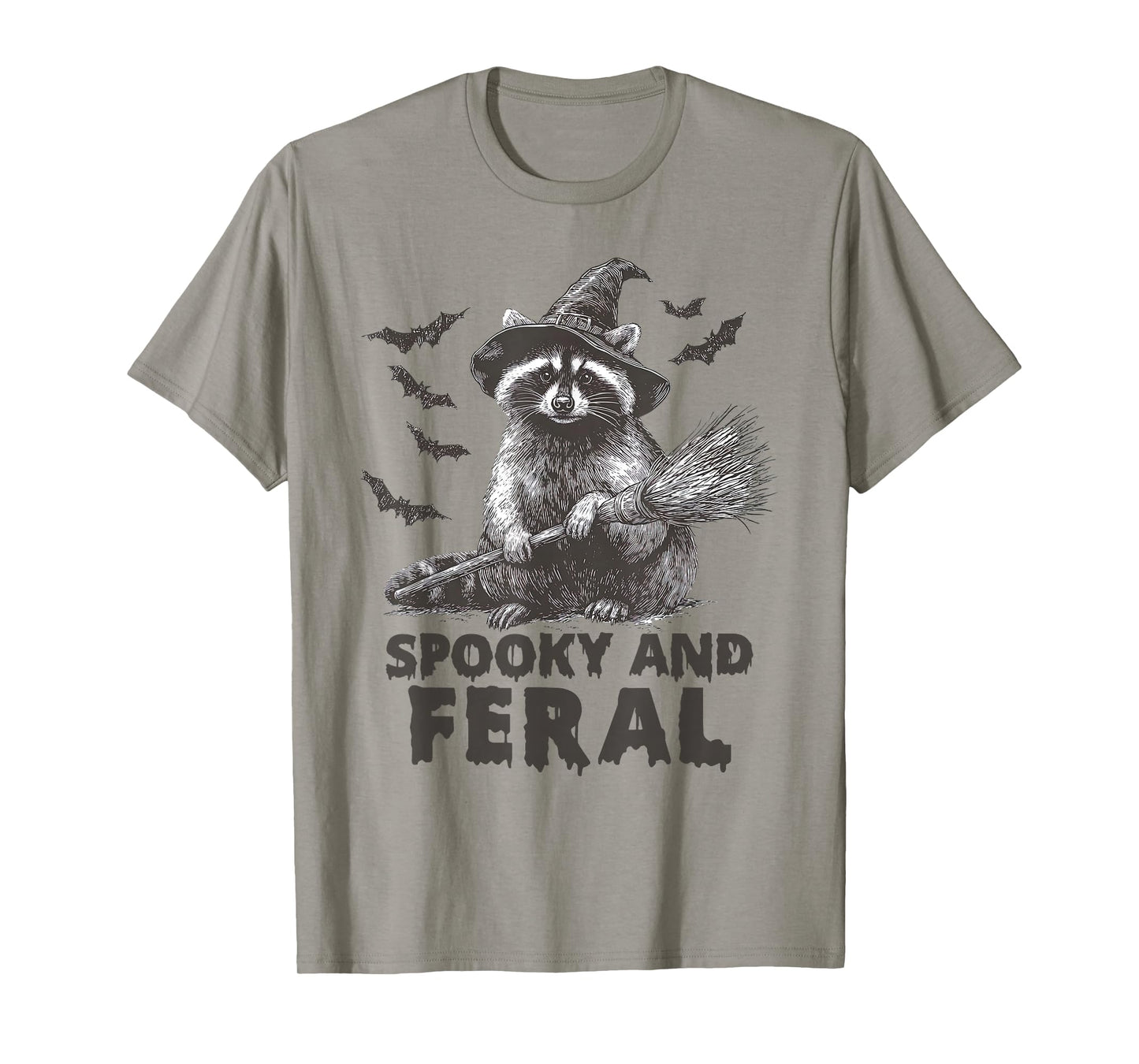 Spooky and Feral Witchy Raccoon Vintage Raccoon Halloween T-Shirt