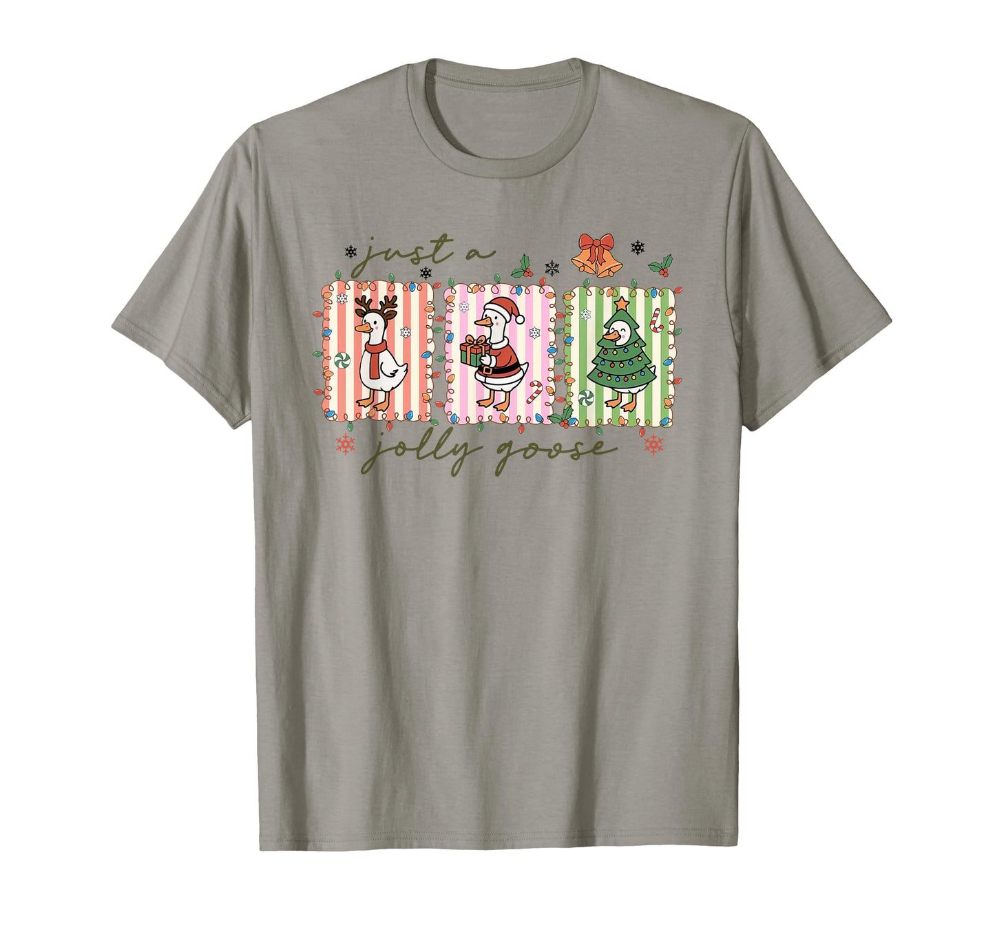 Just A Jolly Goose Funny Goose Santa Reindeer Cute Christmas T-Shirt