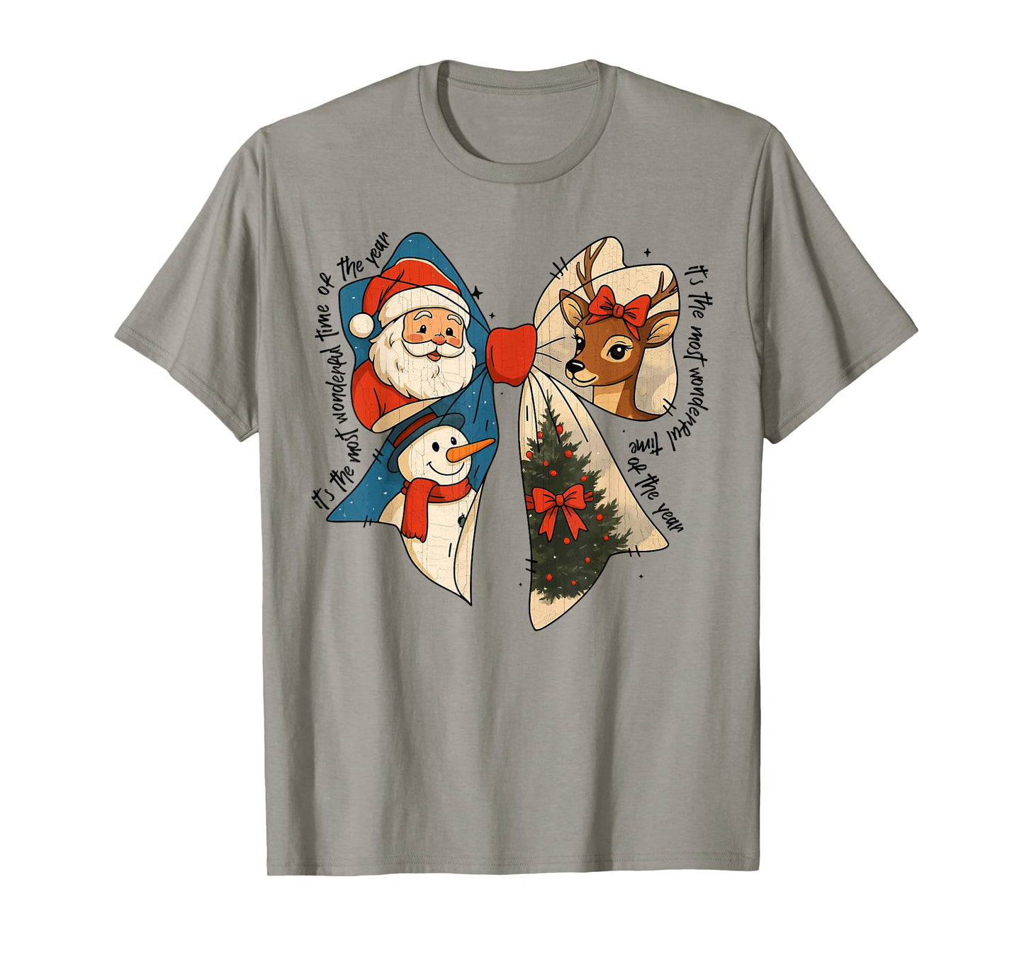 Cute Christmas Bow Santa Reindeer Snowman Tree Holiday T-Shirt