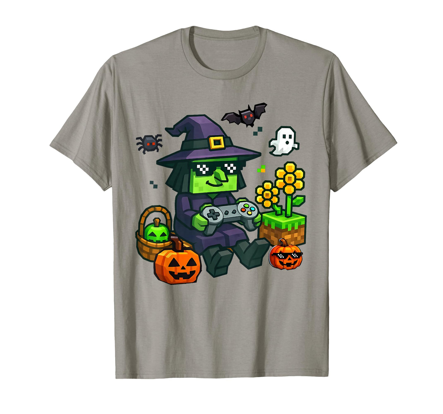 Halloween Costume Kids Girl Boy Game Gamer Pixel Ghost Witch T-Shirt