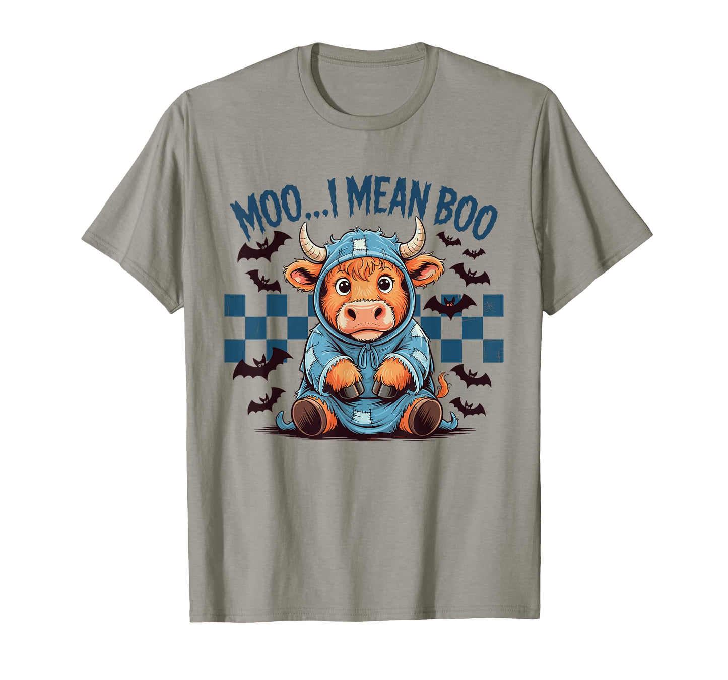 Halloween Denim Patch Moo I Mean Boo Scottish Highland Cow T-Shirt