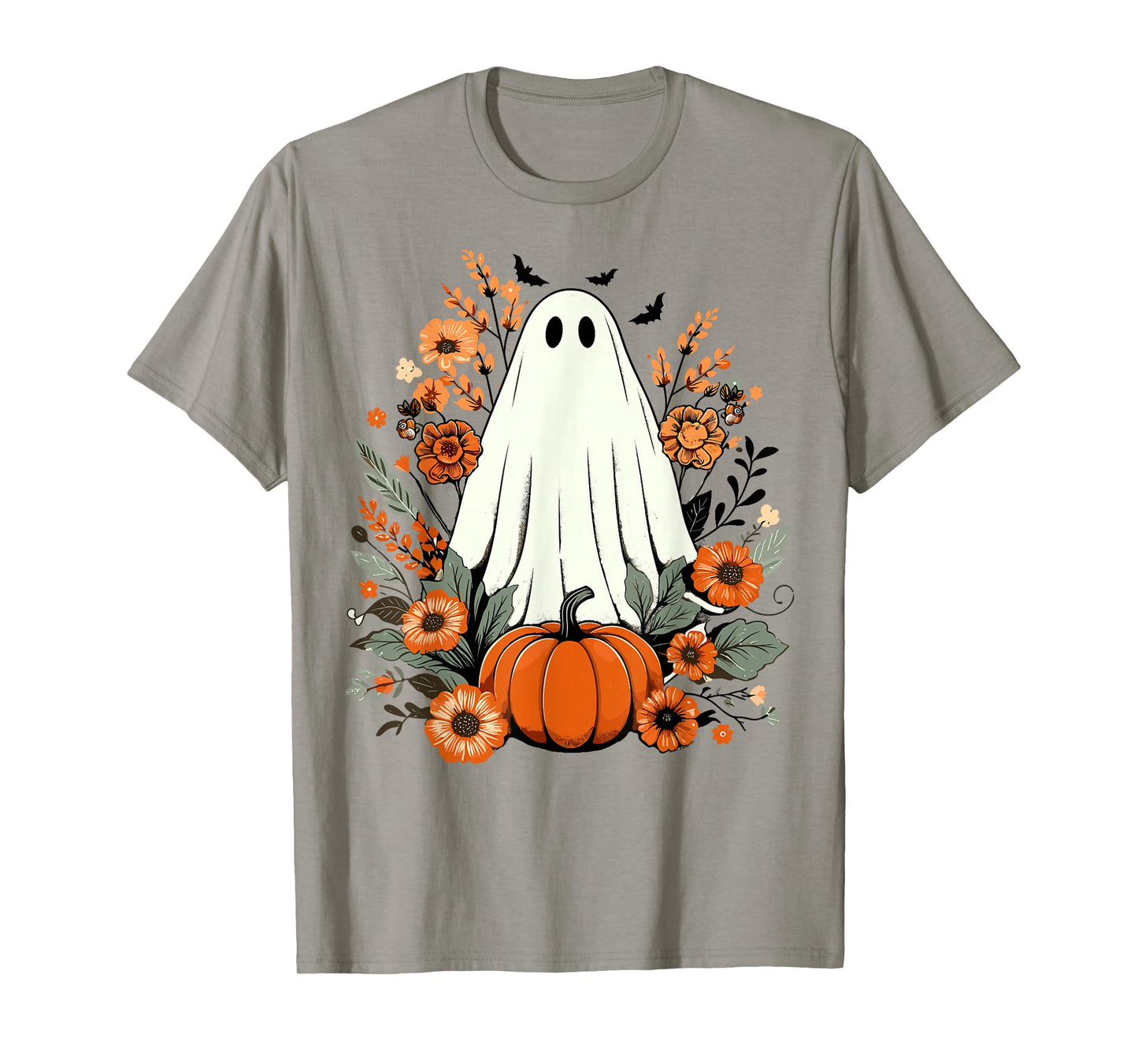 Floral Ghost Pumpkin Cute Fall Funny Spooky Halloween Ghost T-Shirt