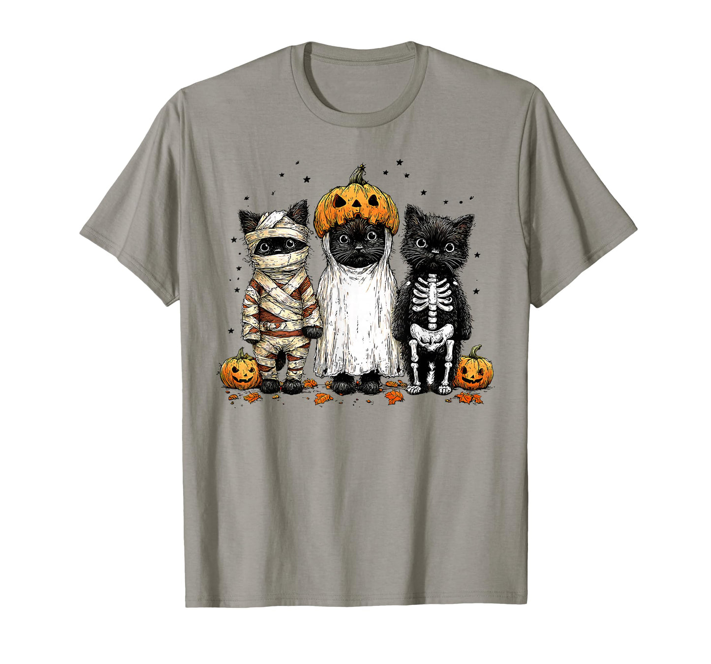 Retro Black Cat Witch Scary Halloween Pumpkin Women Men Kids T-Shirt