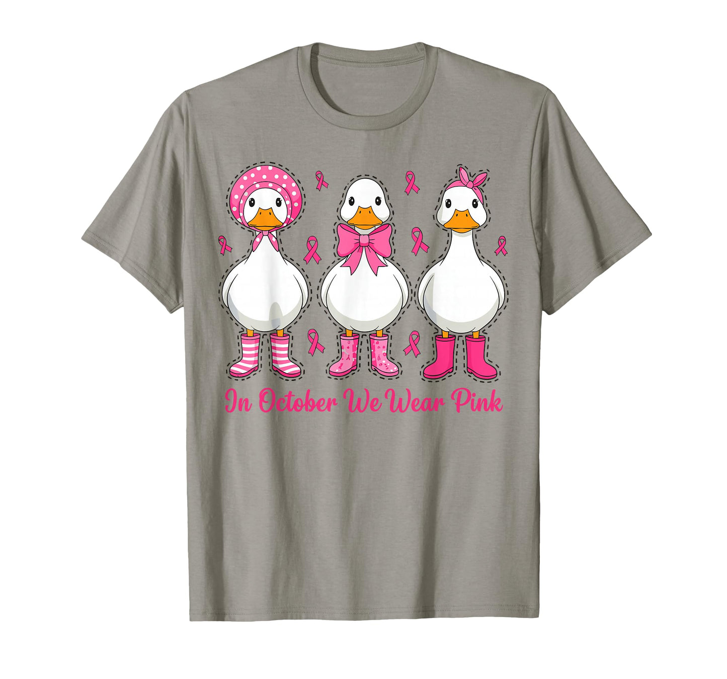 in October We Wear Pink Breast Cancer Awareness Goose T-Shirt