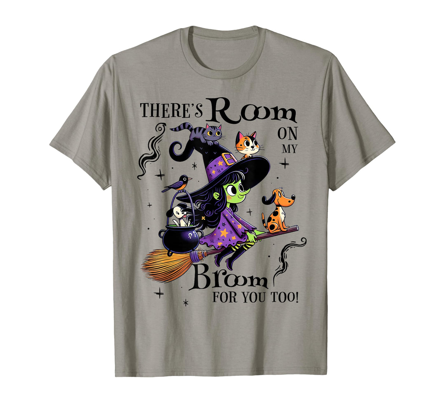 Cute Witch Halloween Broom Flying Cat Dog Spooky Season T-Shirt