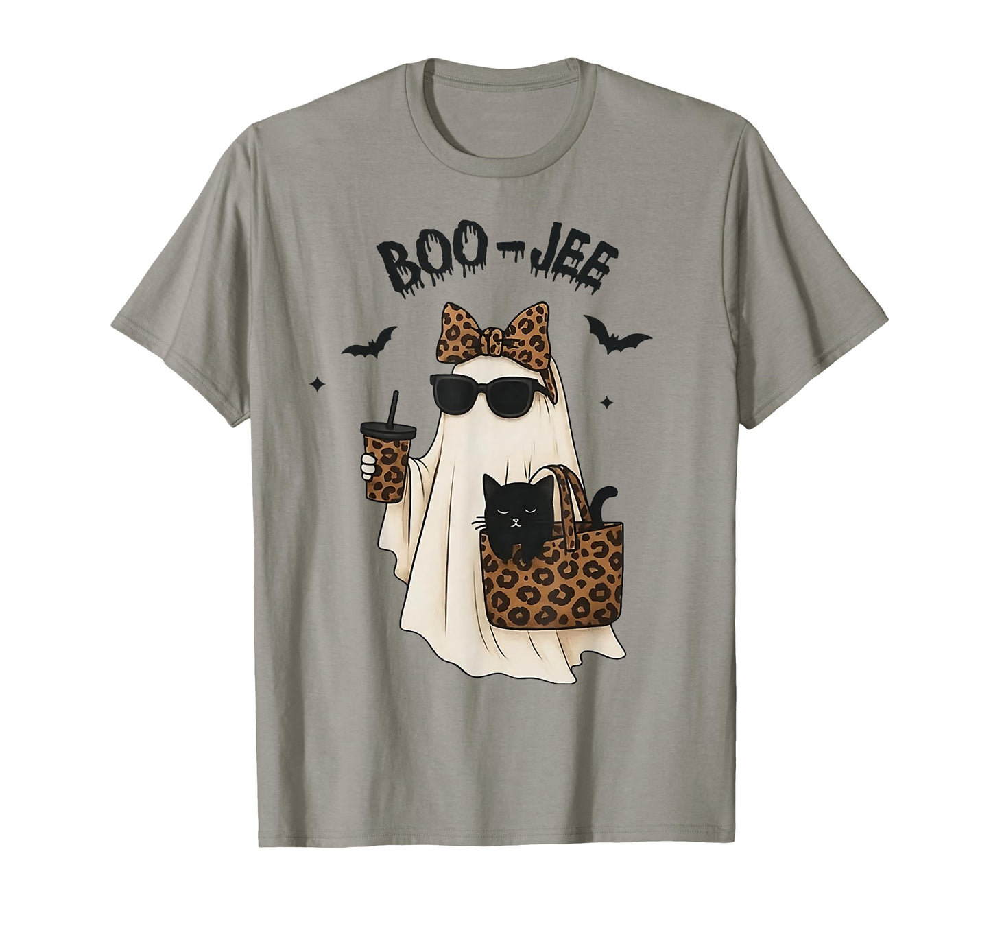 Boo-JEE Boujee Coquette Leopard Ghost Cat Halloween Costume T-Shirt