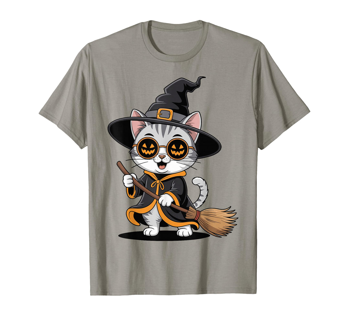Cool Cute Cat Witch Men Women Kids Funny Halloween T-Shirt