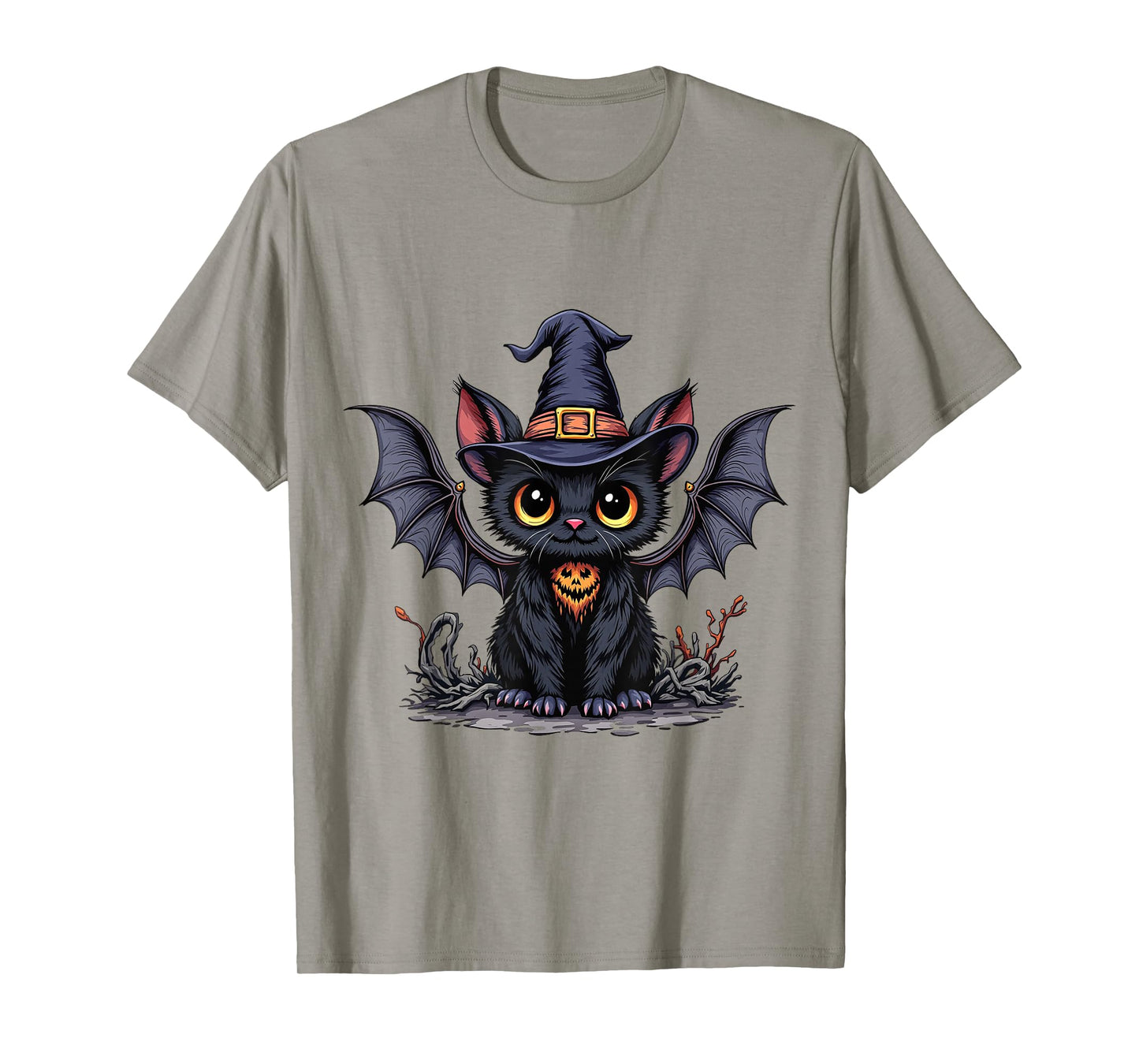 Cute Bat Wearing Witch Hat Trying to Be Funny Halloween Bat T-Shirt