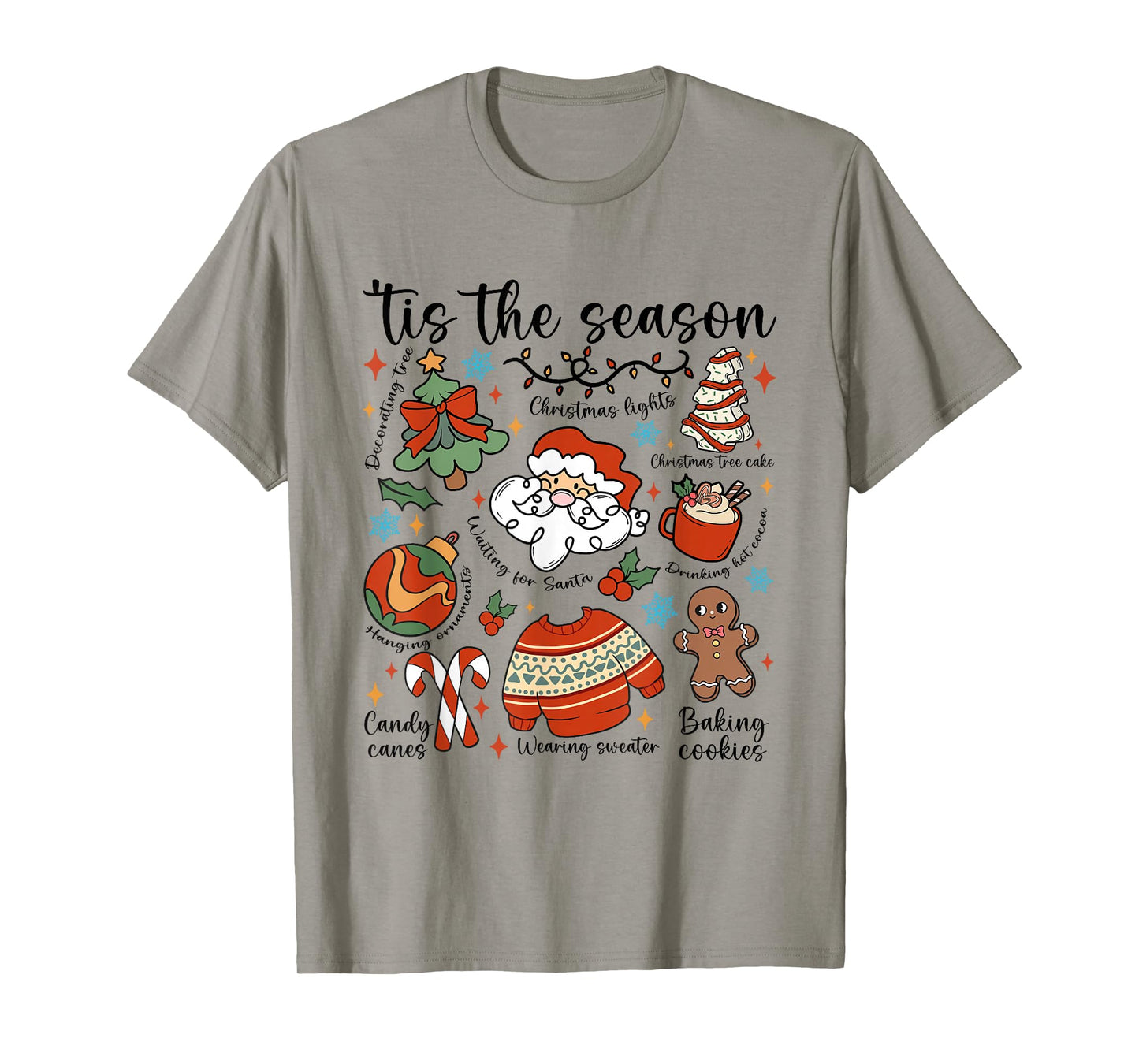 Retro Tis The Season Christmas Doodles Cute Santa Claus Xmas T-Shirt