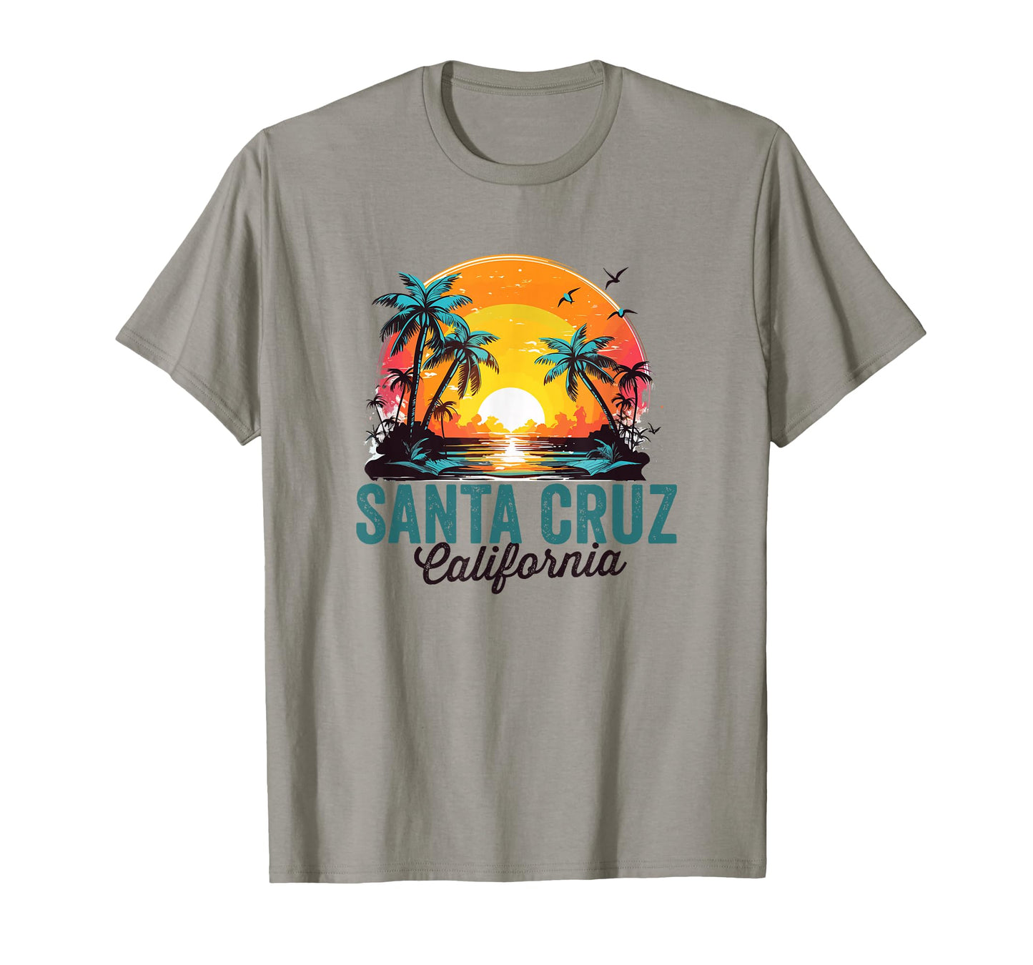 Santa Cruz California Beach Palm Trees Sunset Illustration T-Shirt