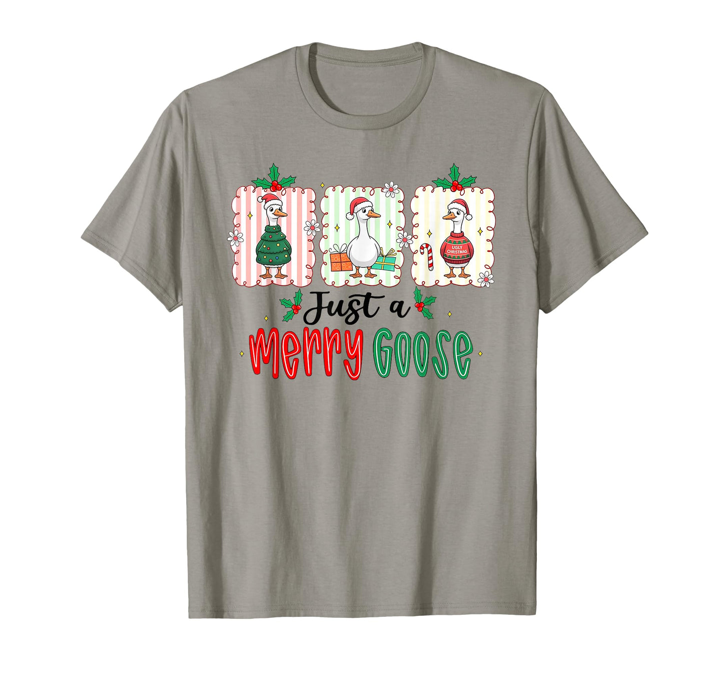 Just a Merry Goose Christmas Shirt Santa Goose Coquette Bow T-Shirt