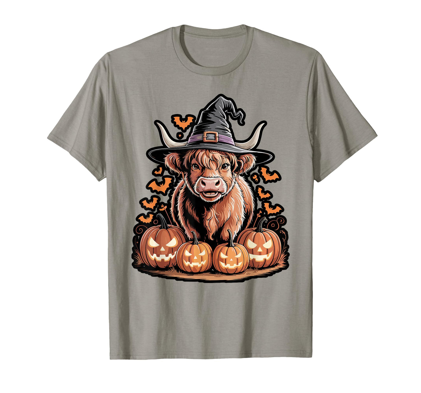 Halloween Highland Cow Witch with Pumpkins T-Shirt
