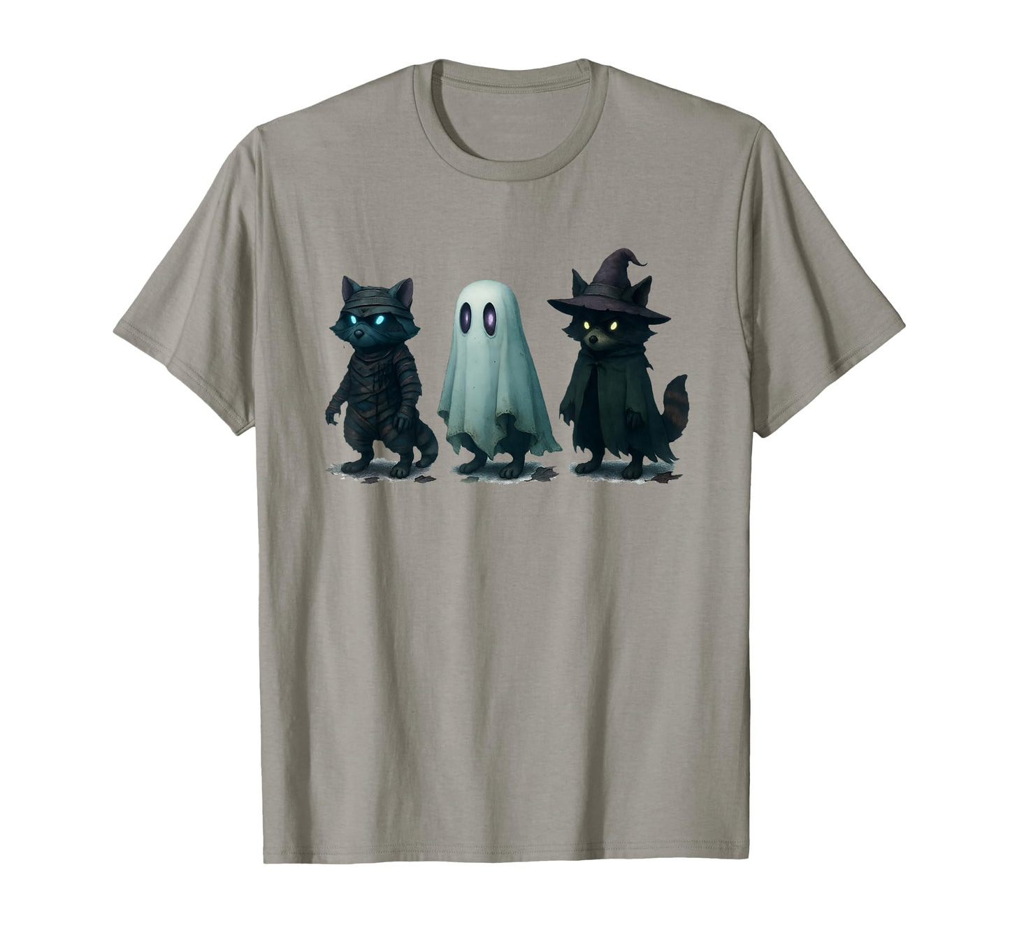 Spooky and Feral Funny Witch Ghost Raccoon Halloween Costume T-Shirt