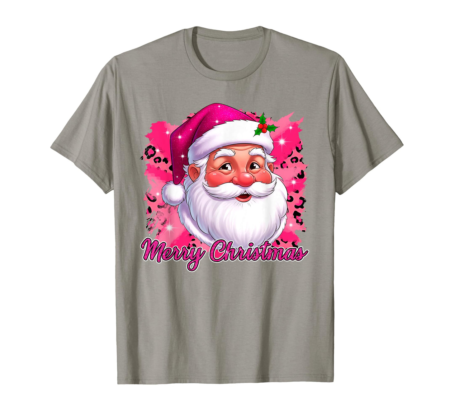 Merry Christmas Santa Claus Pink Leopard Santa Face Xmas T-Shirt