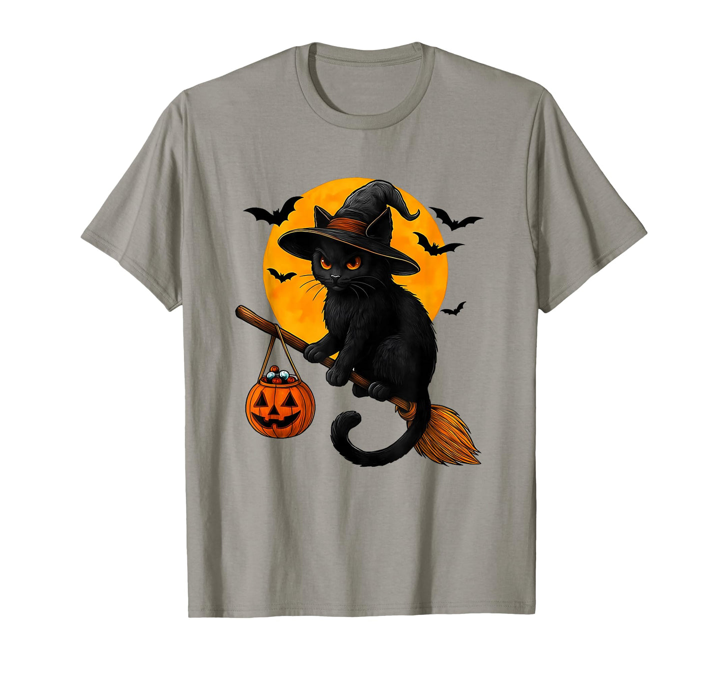 Scary Vintage Black Cat with Witch Hat Full Moon - Halloween T-Shirt