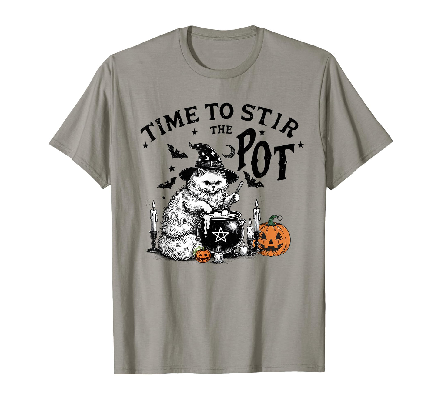 Time to Stir The Pot Funny Cat Witch Halloween Spooky Season T-Shirt