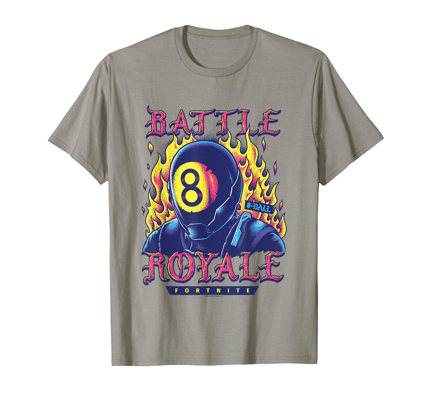 Fortnite Battle Royale 8-Ball On Fire Retro Big Chest Poster T-Shirt