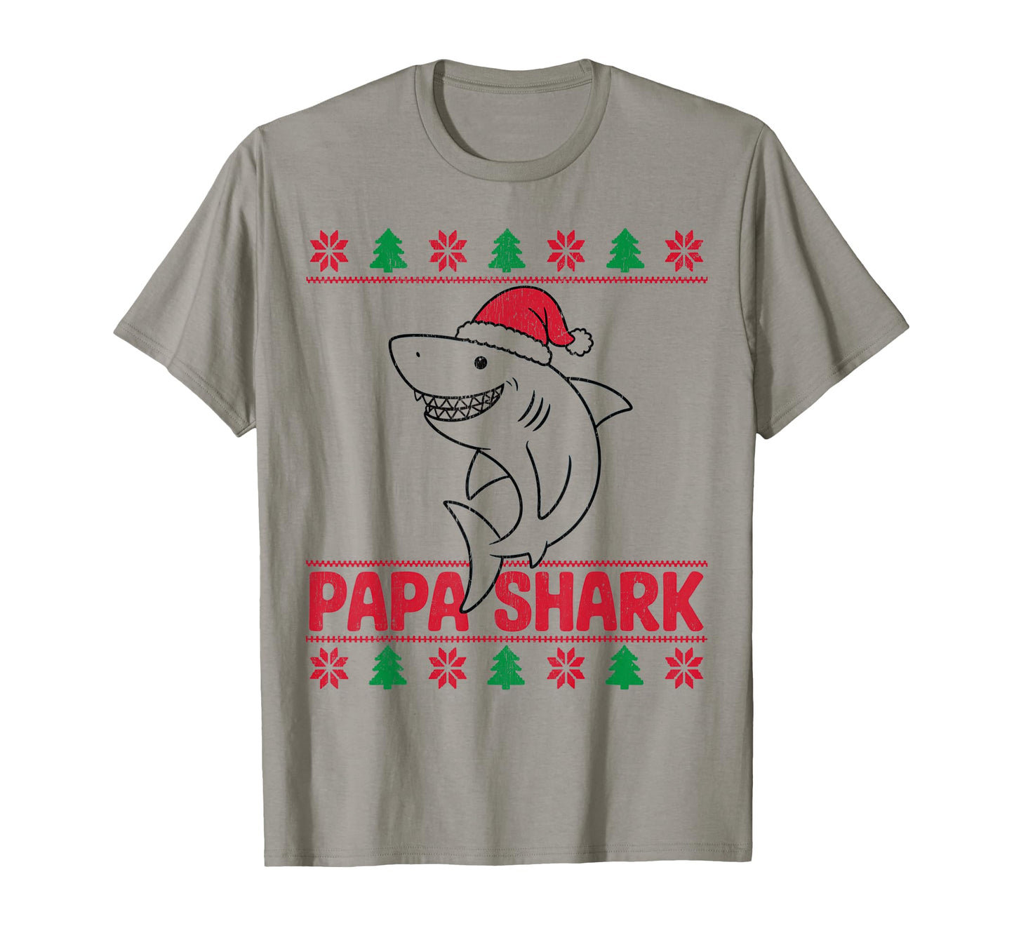 Papa Sharkmas Funny Shark Santa Hat Ugly Christmas Sweater T-Shirt