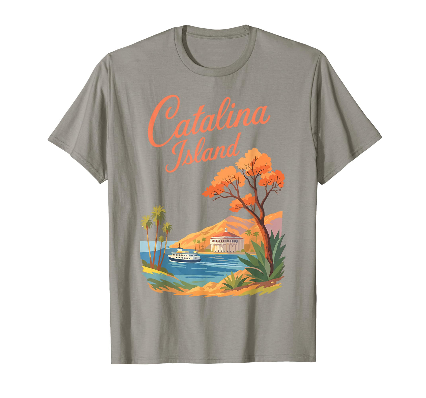 Catalina Island Ocean View Palm Boat Coast Retro Catalina T-Shirt