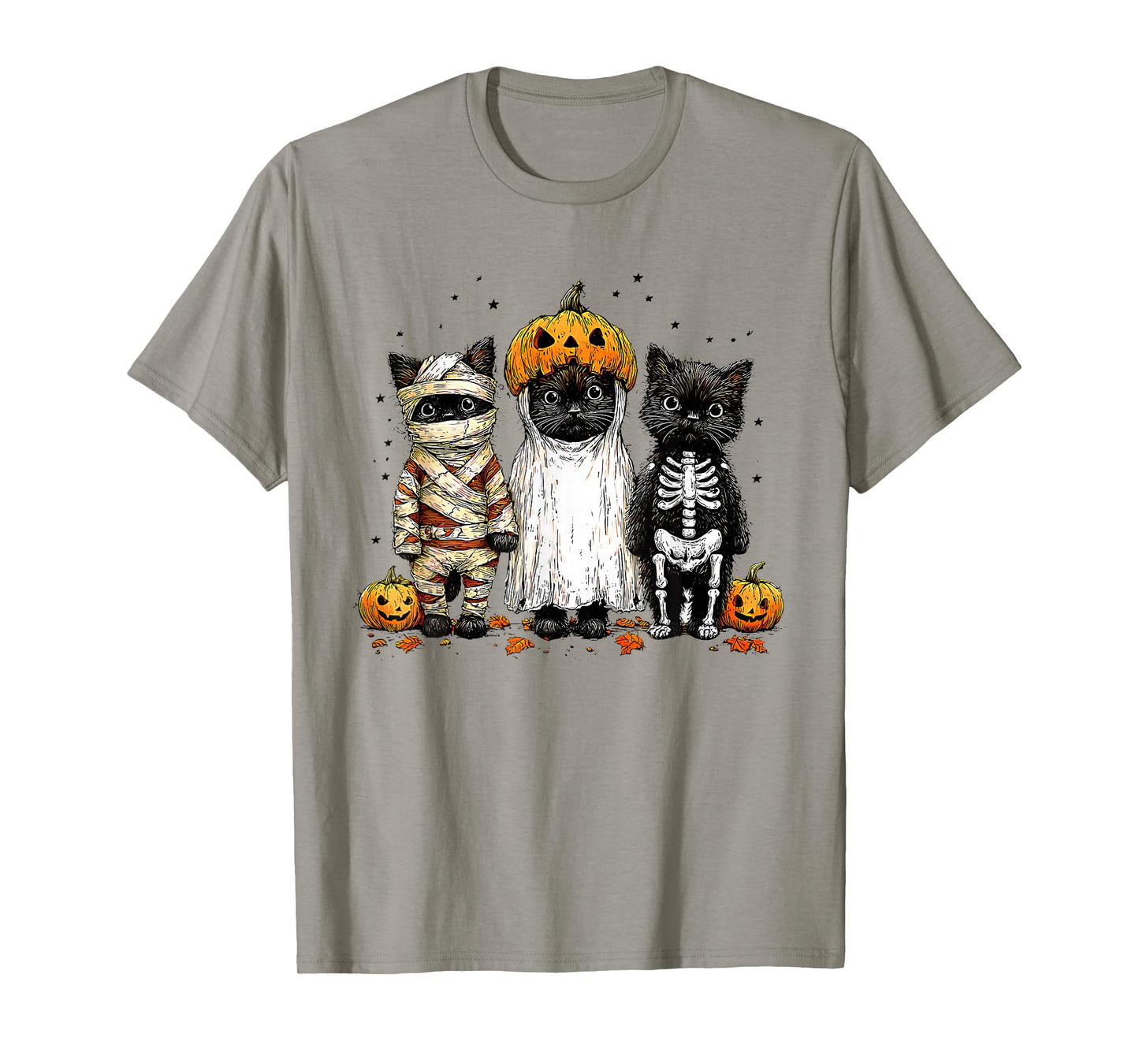 Retro Black Cat Witch Scary Halloween Pumpkin Costume T-Shirt