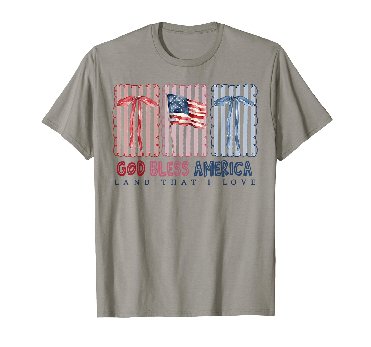 God Bless America Land That I Love Coquette Bow USA Flag T-Shirt