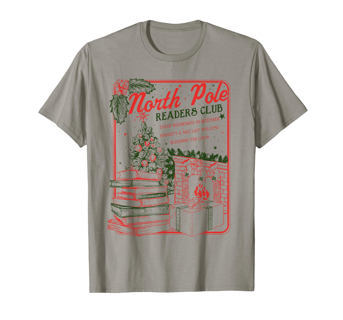 North Pole Readers Club Holiday Bookish Christmas Xmas Tree T-Shirt