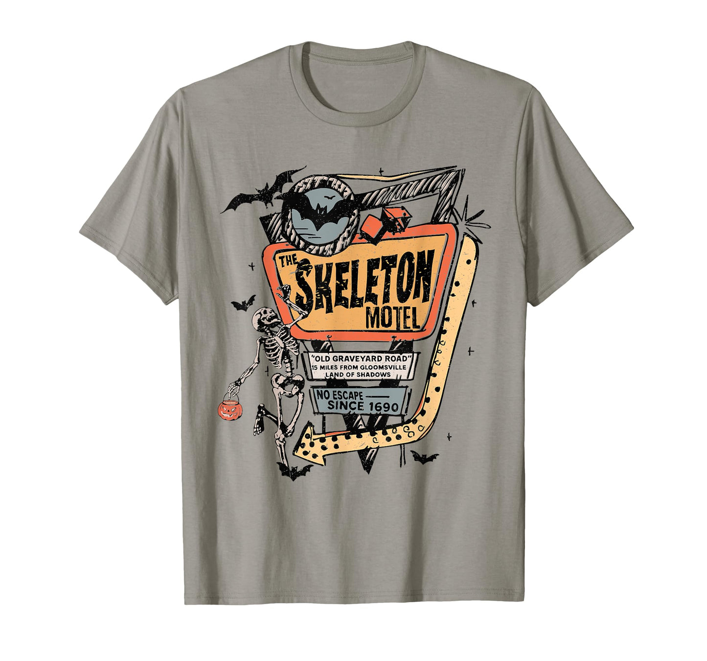 Funny Retro The Skeleton Motel Graveyard Spooky Halloween T-Shirt