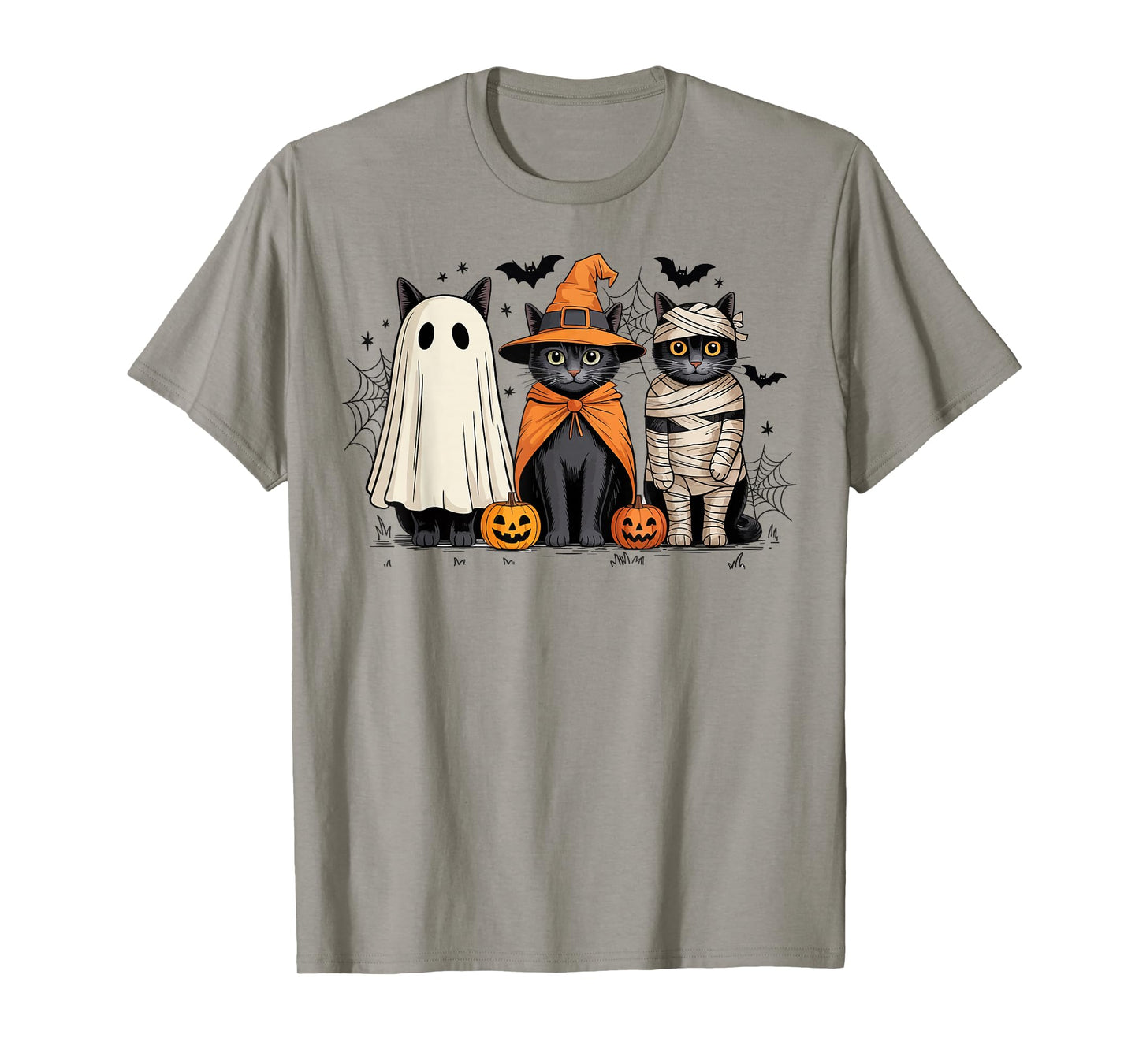 Retro Three Black Cats Witch Pumpkin Scary Halloween Costume T-Shirt
