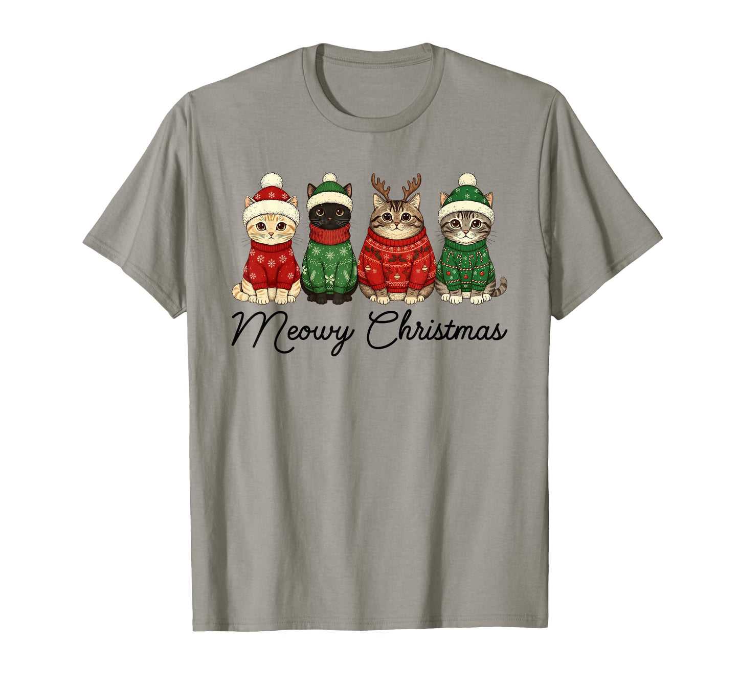 Meowy Christmas Cats Santa Hat Cat Reindeer Family Pajamas T-Shirt