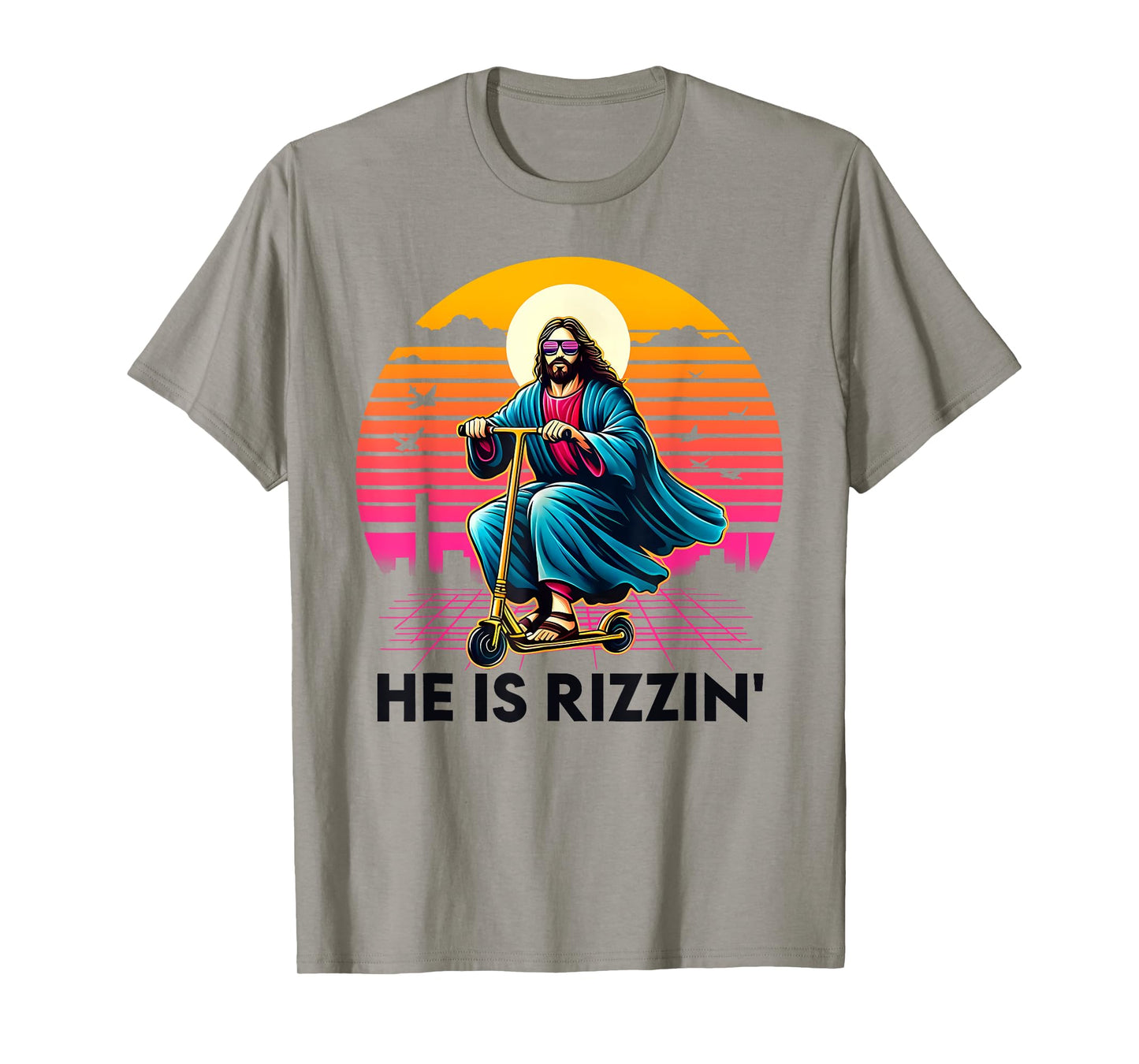 He Is Rizzin Jesus Riding Scooter Easter Christian Men Boy T-Shirt