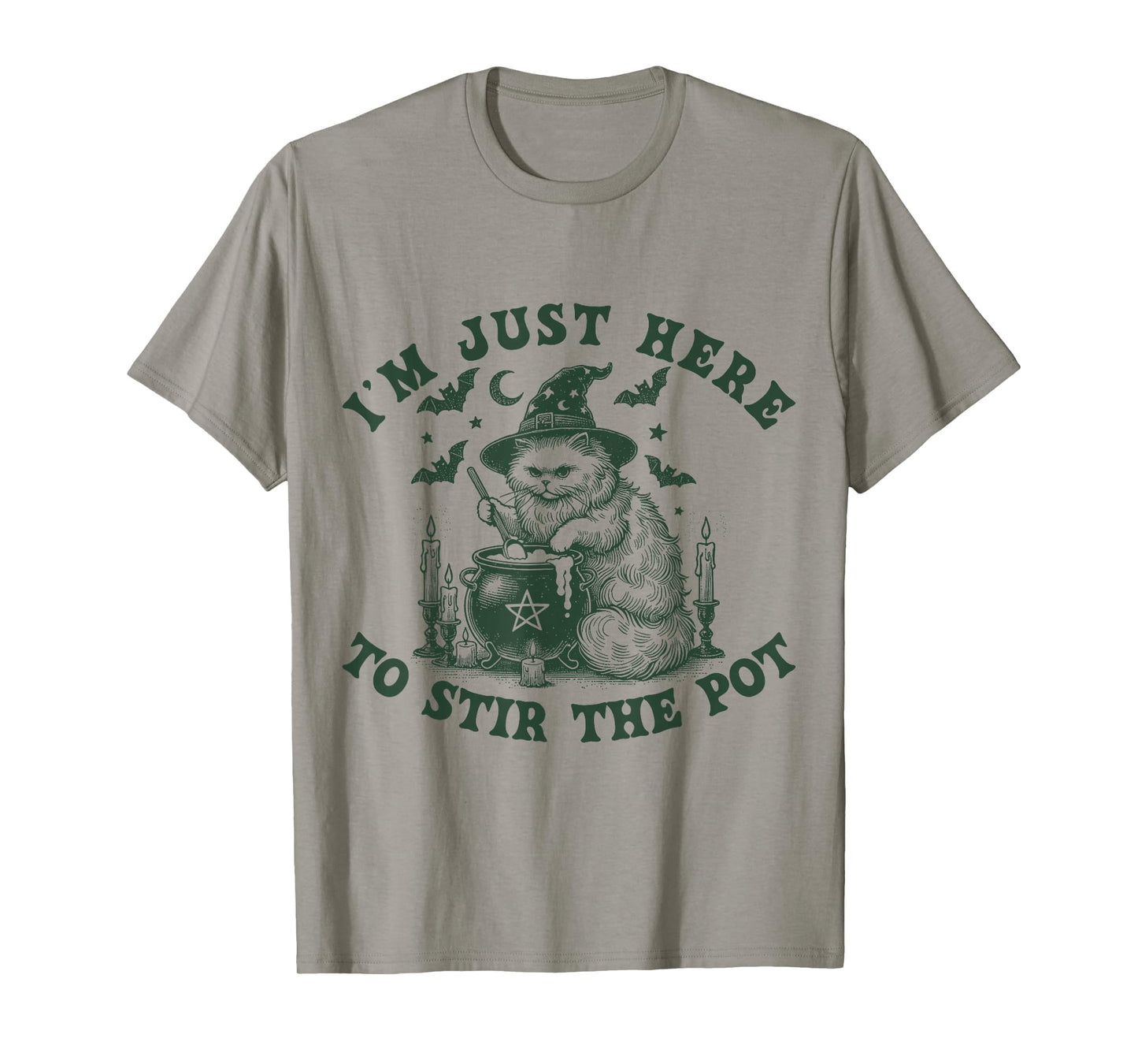 Vintage Witch Feline Stirring Halloween T-Shirt