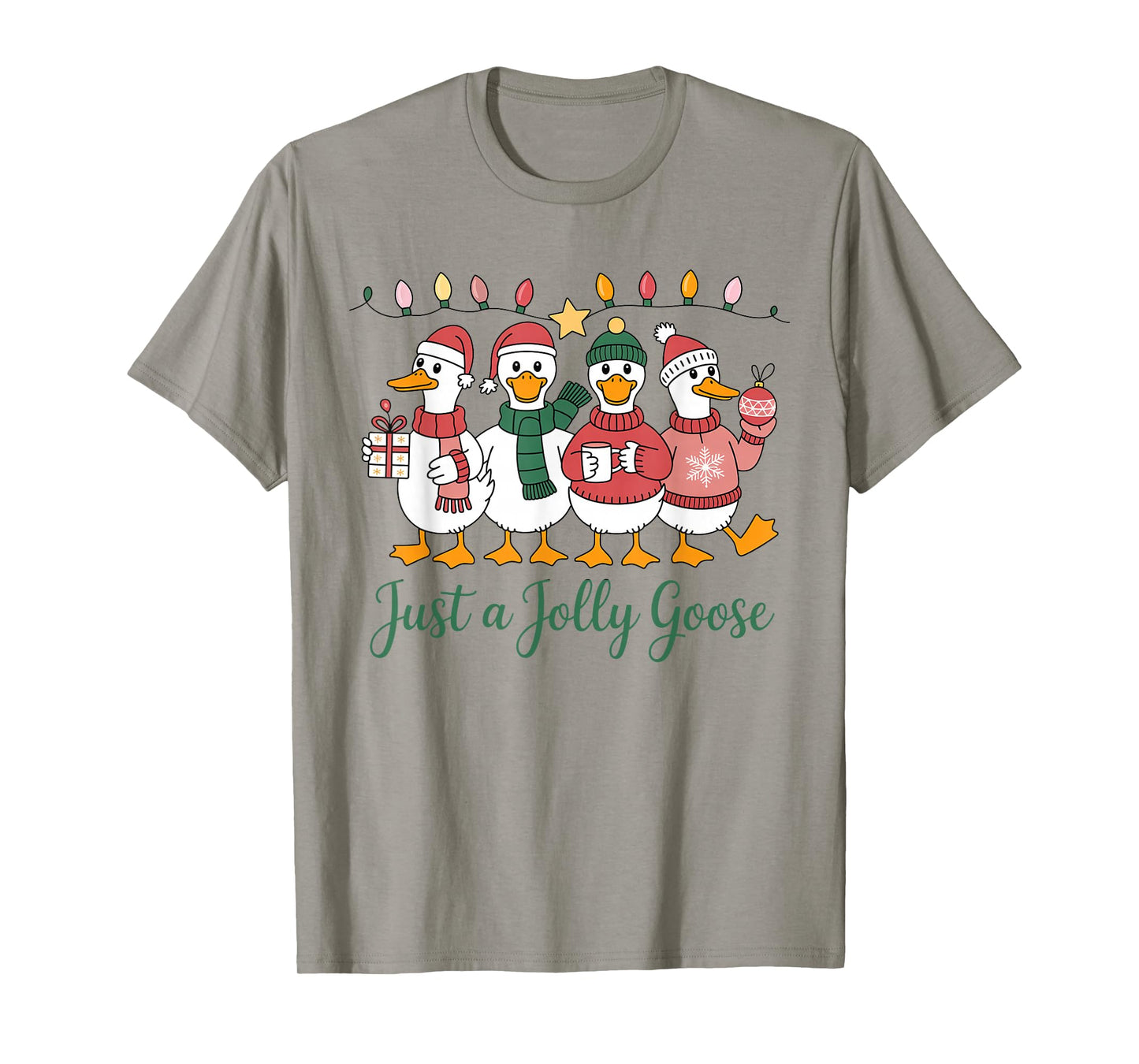 Just A Jolly Goose Christmas Santa Bow Xmas Light Men Women T-Shirt