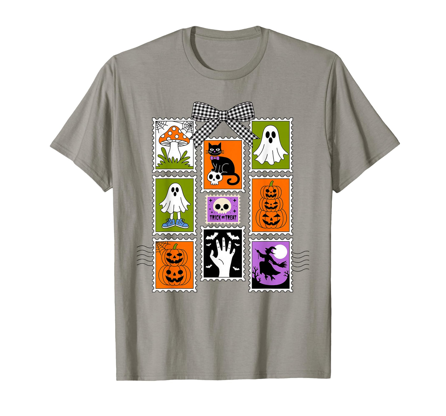 Halloween Stamps Spooky Pumpkin Ghost Cat Witch Skeleton T-Shirt