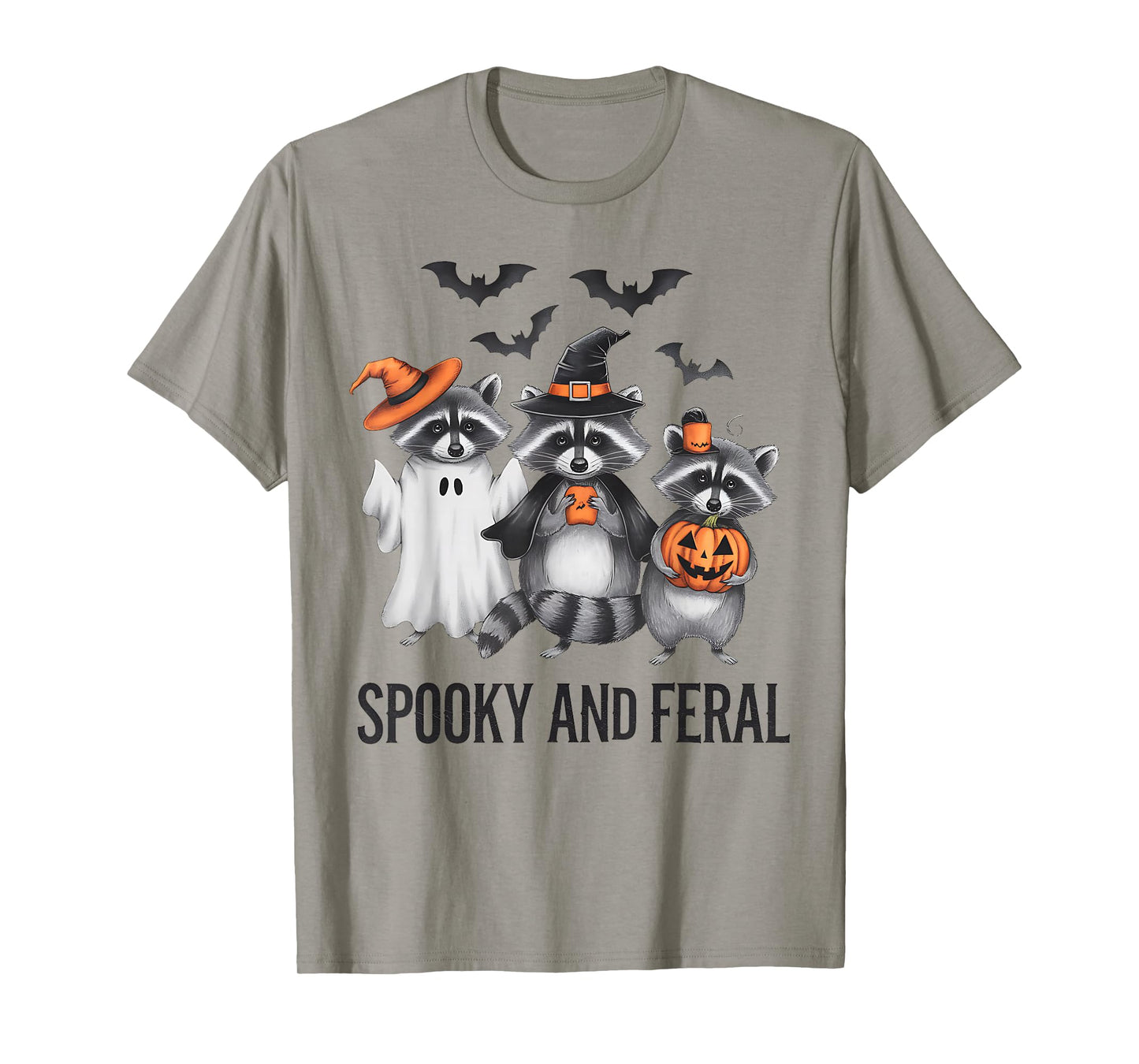 Funny Raccoon Halloween Spooky and Feral Ghost Witch Pumpkin T-Shirt
