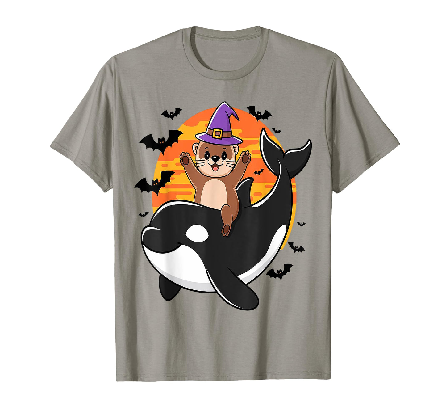Spooky Sea Adventure Witchy Otter Riding Orca Halloween Kids T-Shirt