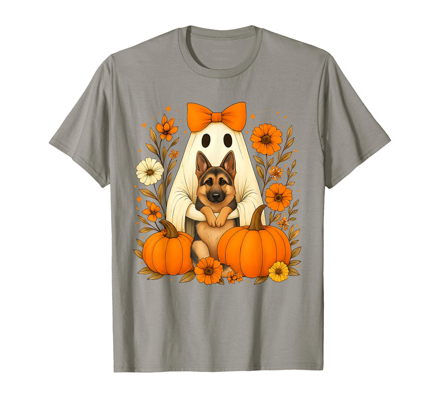 Funny Halloween Ghost Holding German Shepherd Dog Lovers T-Shirt