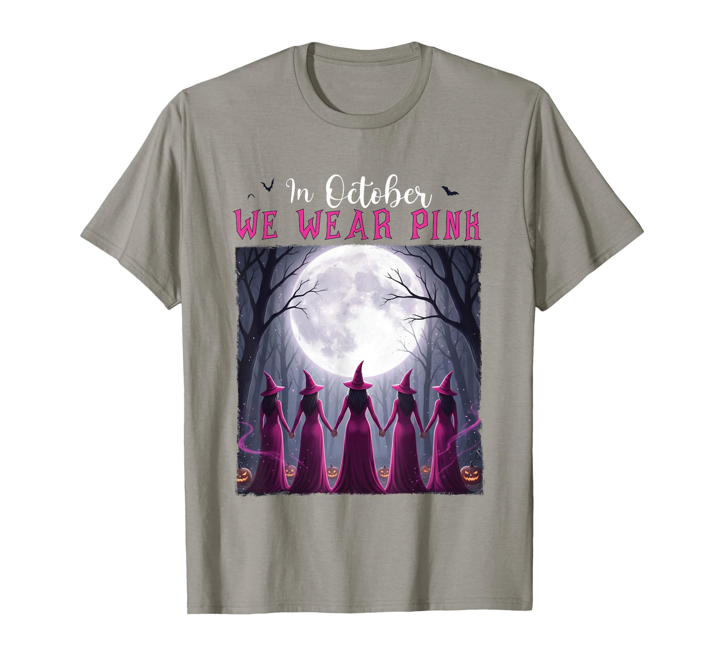 Breast Cancer Women Witch Halloween in October We Wear Pink T-Shirt