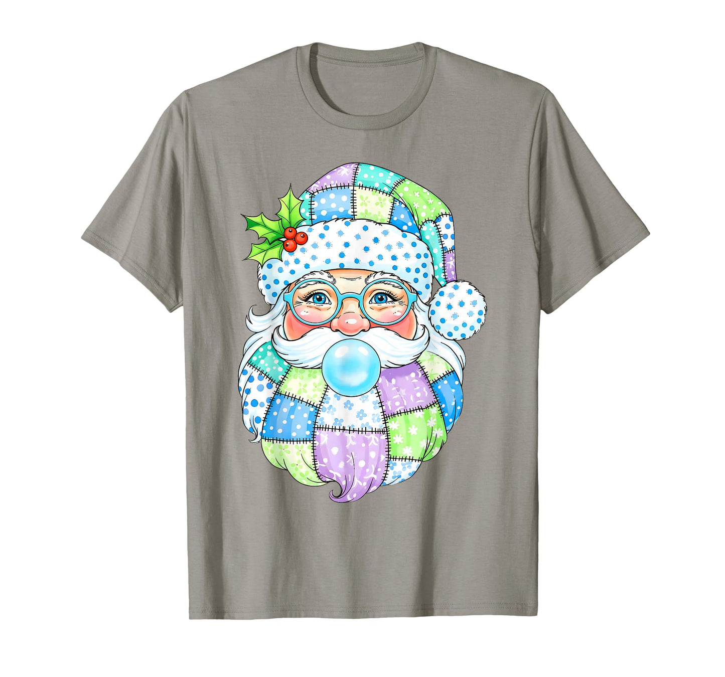Patchwork Santa Claus Blowing Bubble Gum Girly Christmas Kid T-Shirt