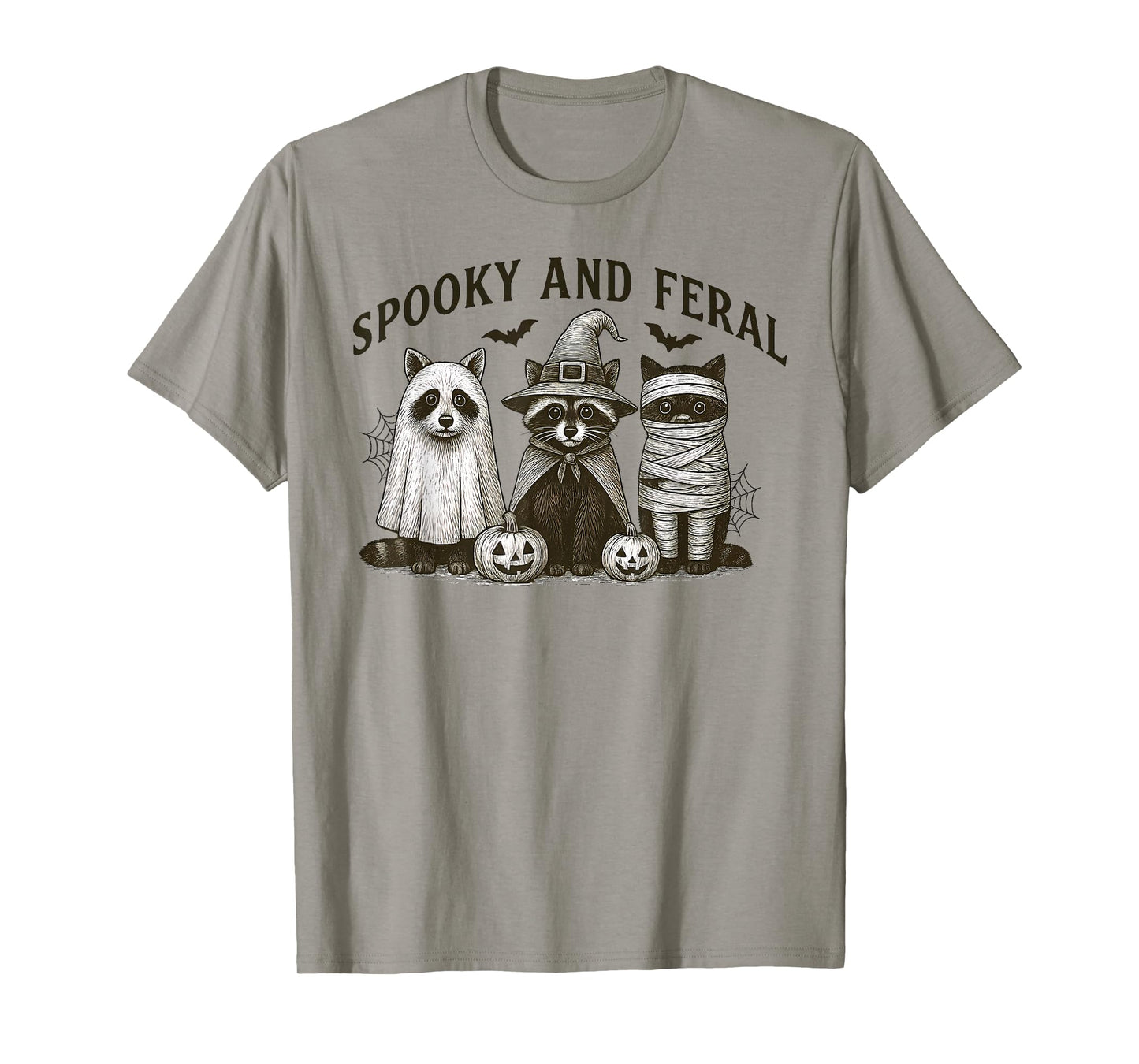 Spooky and Feral Halloween Witch Raccon Ghost Mummy Costume T-Shirt