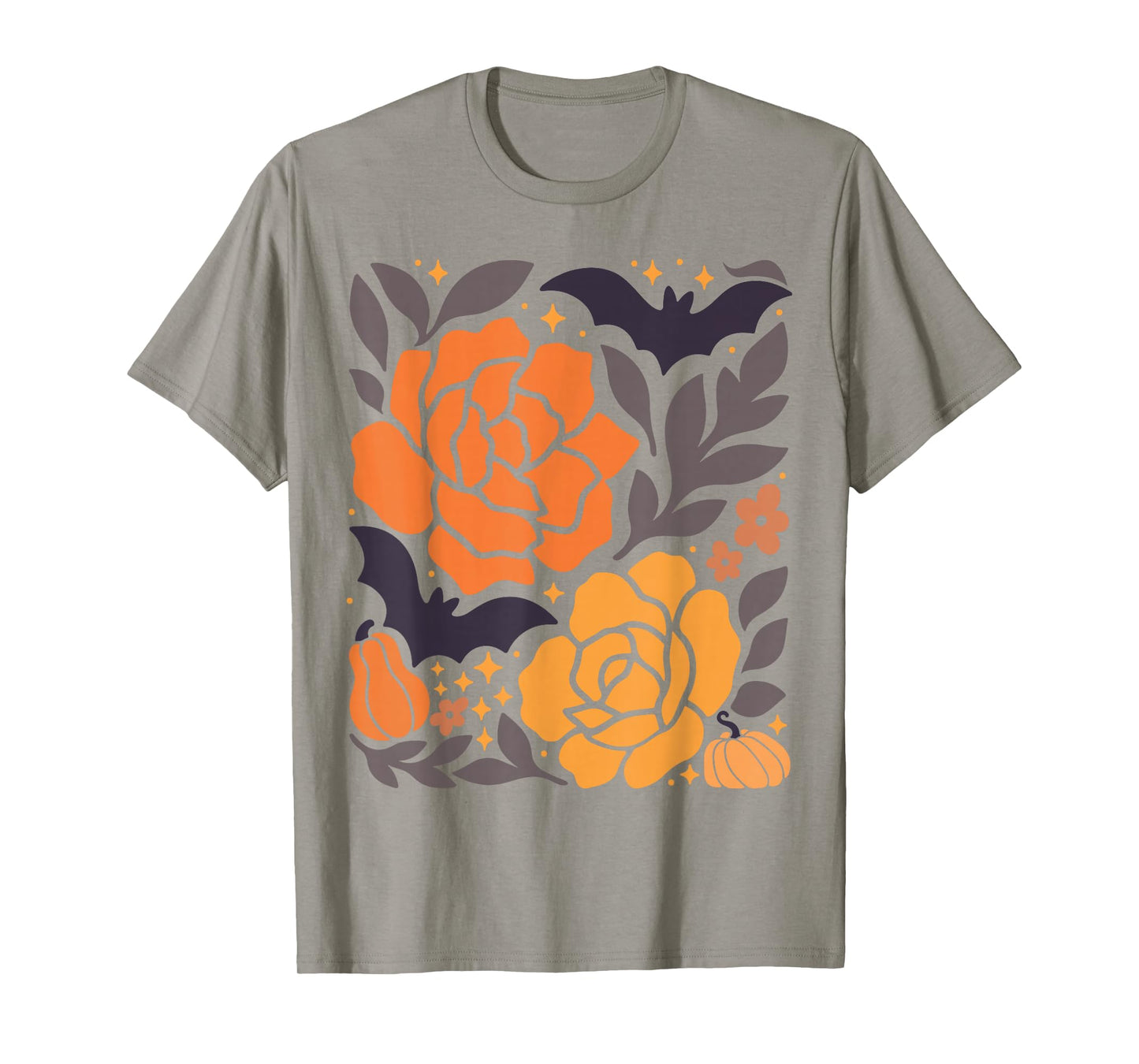 Halloween Floral Pumpkin Bat Retro Fall Autumn Graphic Top T-Shirt