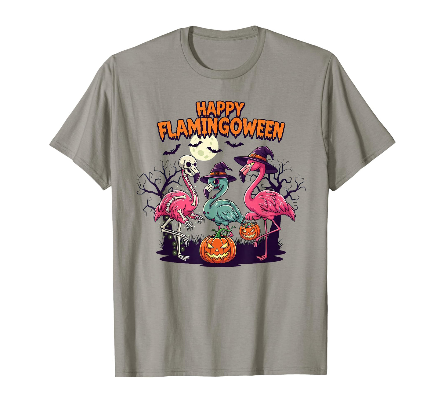 Happy Flamingoween Funny Flamingo Halloween Zombie Skeleton T-Shirt
