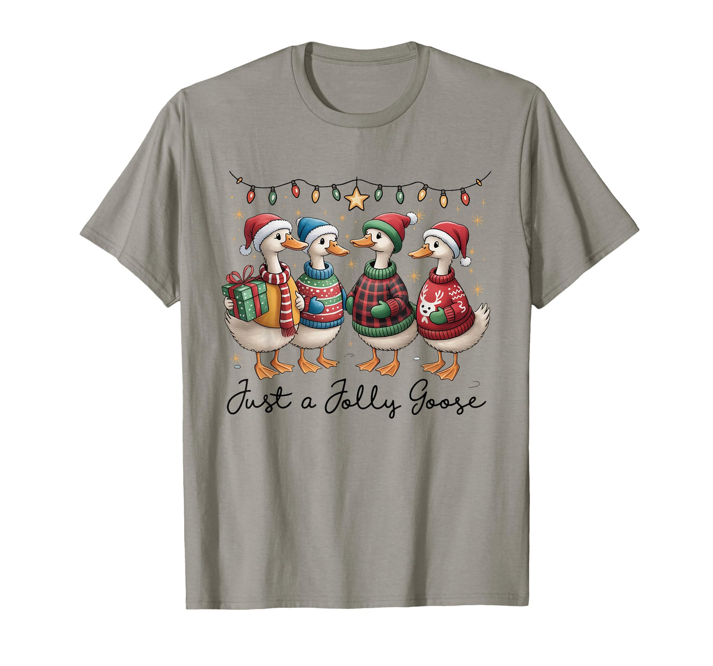 Just A Jolly Goose Funny Goose Santa Reindeer Cute Christmas T-Shirt