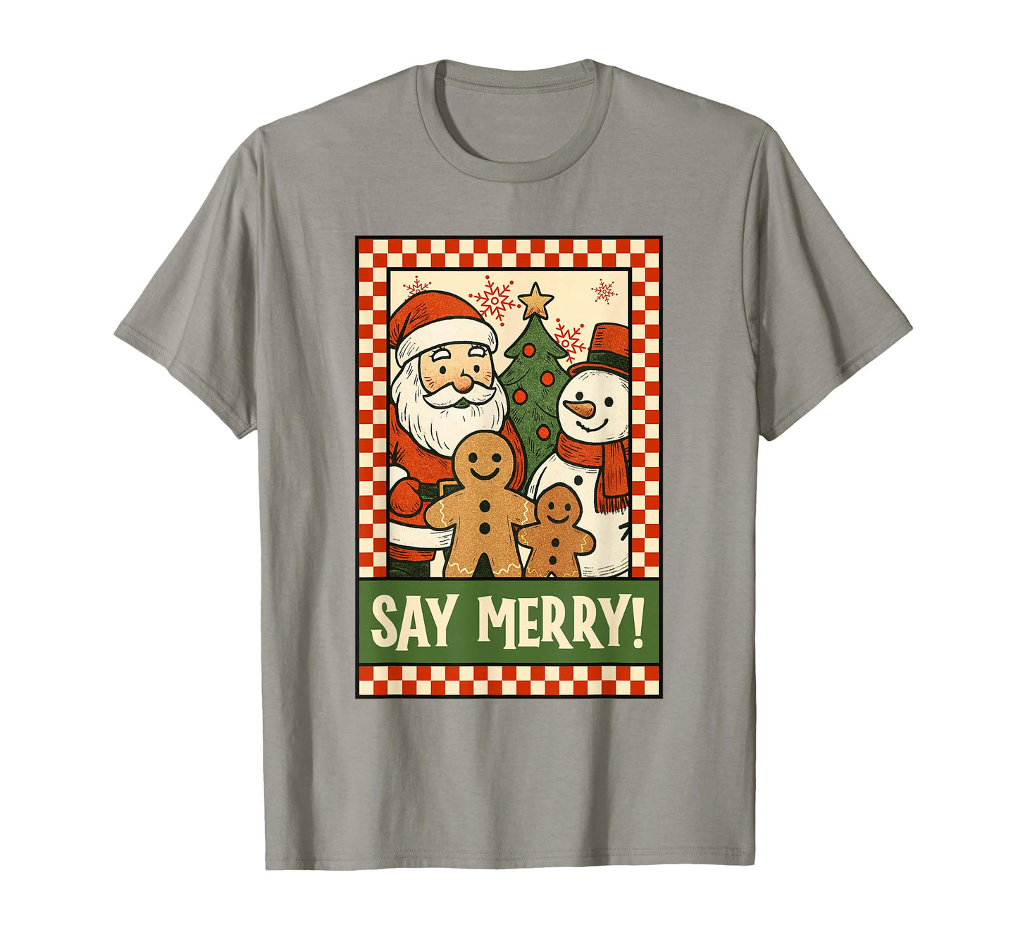 Funny Christmas Santa Gingerbread Snowman Selfie Say Merry T-Shirt