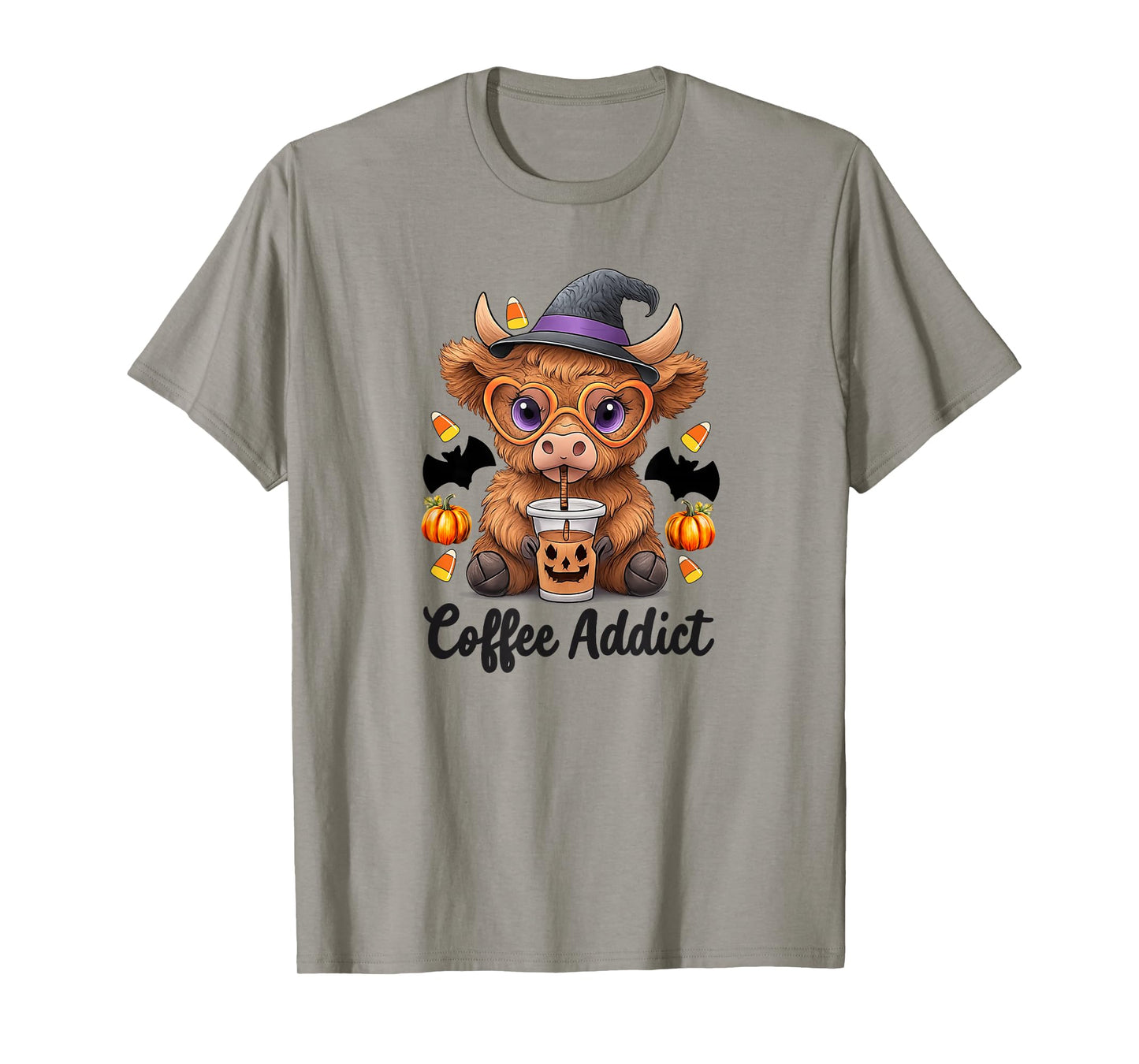 Cute Cow Drinking Coffee Halloween Art T-Shirt