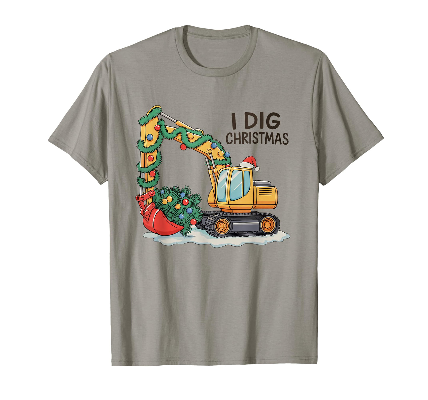 I Dig Christmas Excavator Tree Santa Hat Xmas Lights T-Shirt